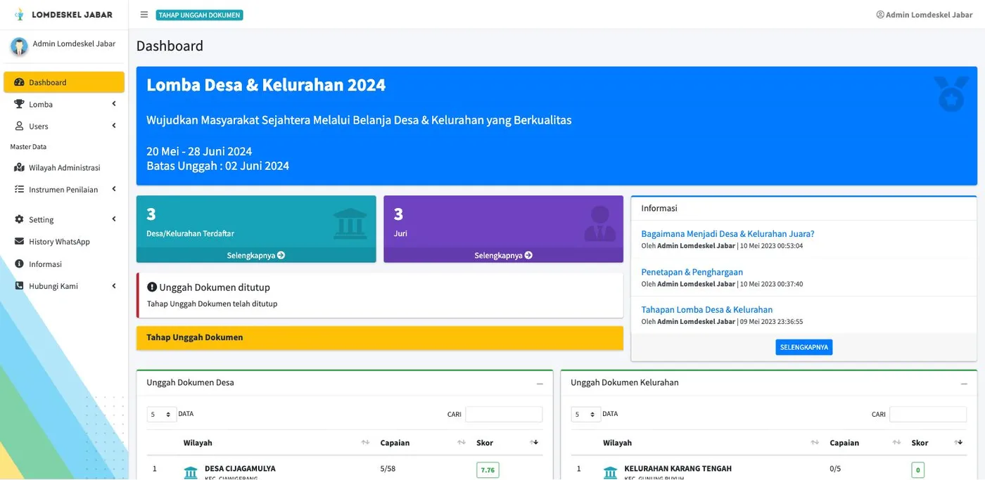 Lomdeskel Jabar — Sistem Lomba Desa & Kelurahan